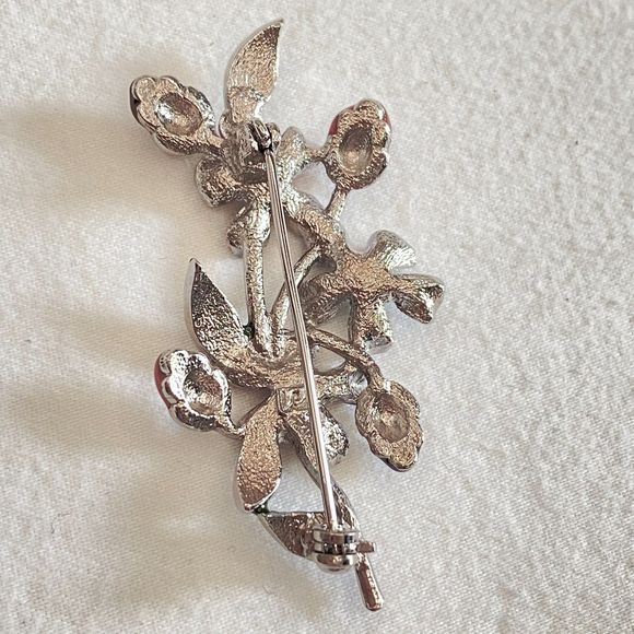 LC Flower Brooch Colorful Enamel And Rhinestones On Silver Tone Stem - Picture 8 of 11